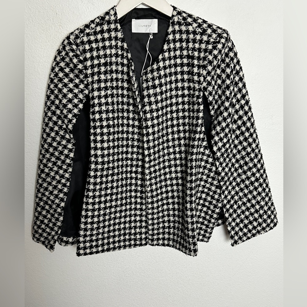 Six/fifty Wren Cape Jacket  Black White Houndstooth Wool blend - NWT Size Large